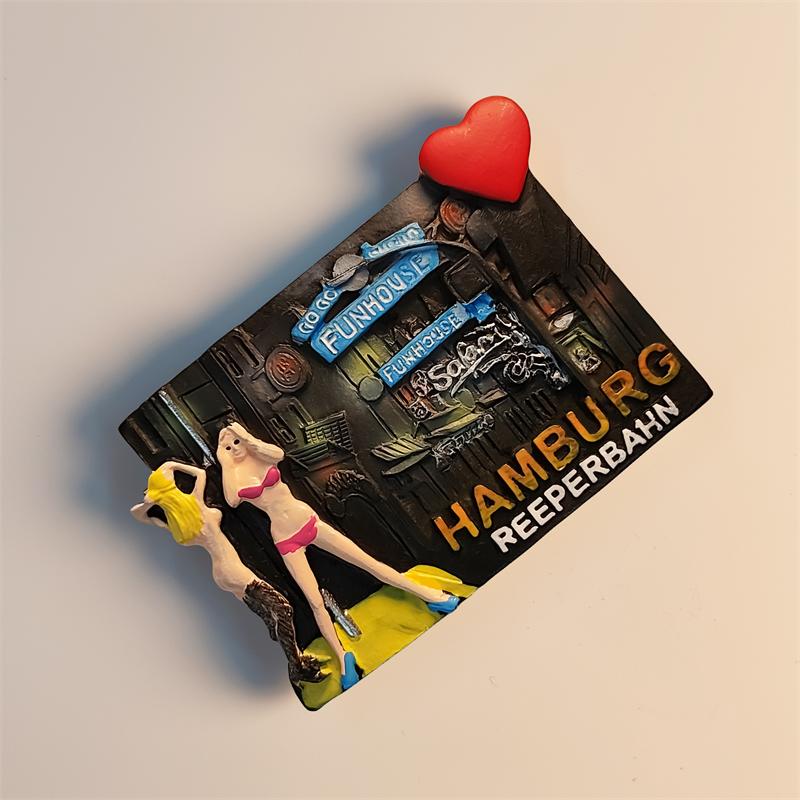 Германия Гамбург Рипербан 3D Стереоскопические Туристические сувениры Смола Живопись Декорация для дома Магниты на холодильник