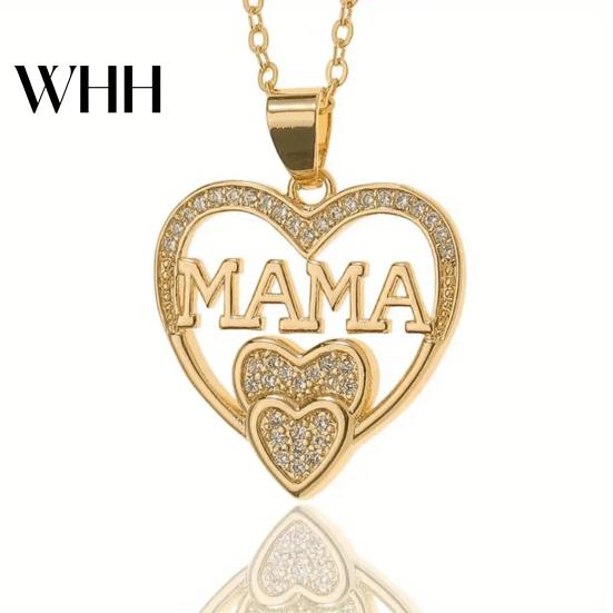 Mothers Day Gift Necklace Rhinestone Heart-Shaped Pendant Anti-Oxidation Alloy Jewelry Mother Clavicle for Daily Wear Gifting Heart