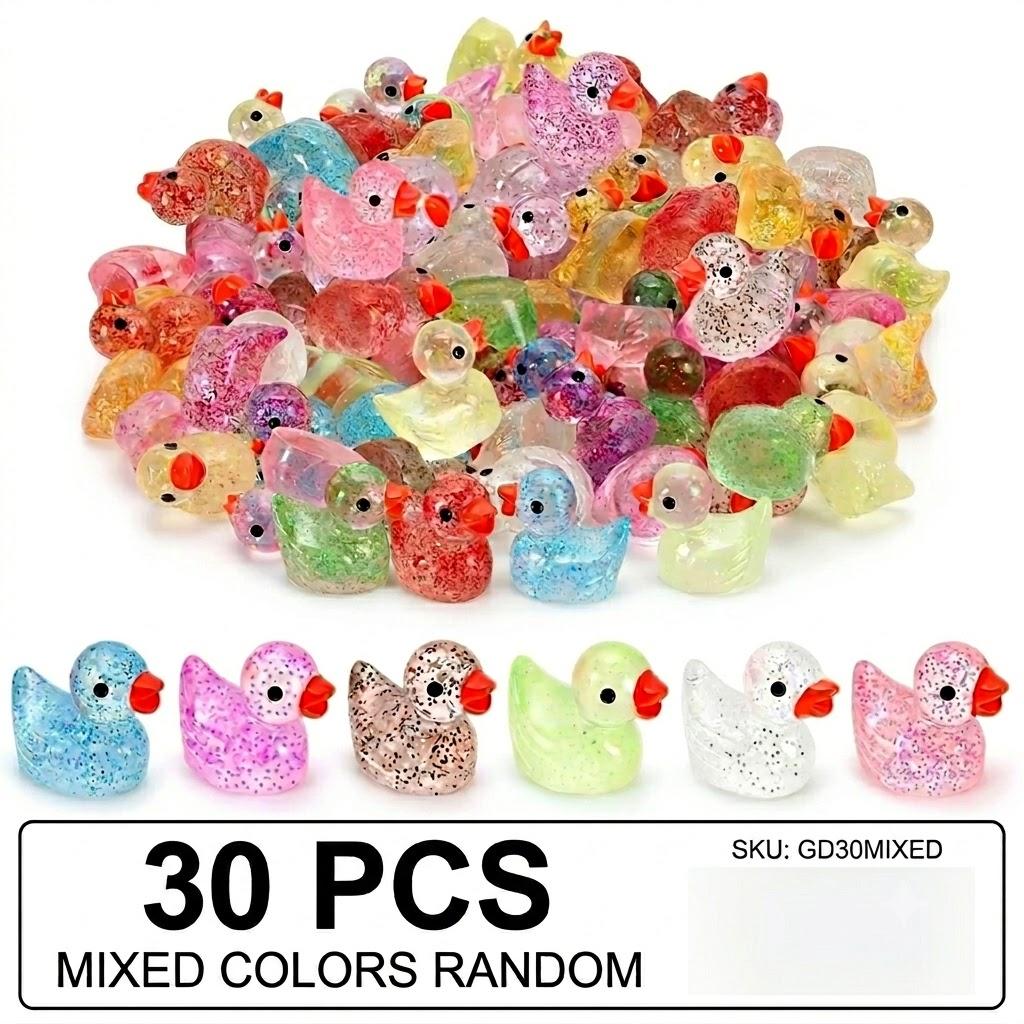 10/30/50/100pcs Mixed Glitter Mini Resin Ducks Miniatures, Fairy Garden Home Desk Ornament, Micro Landscape DIY Craft Decoration