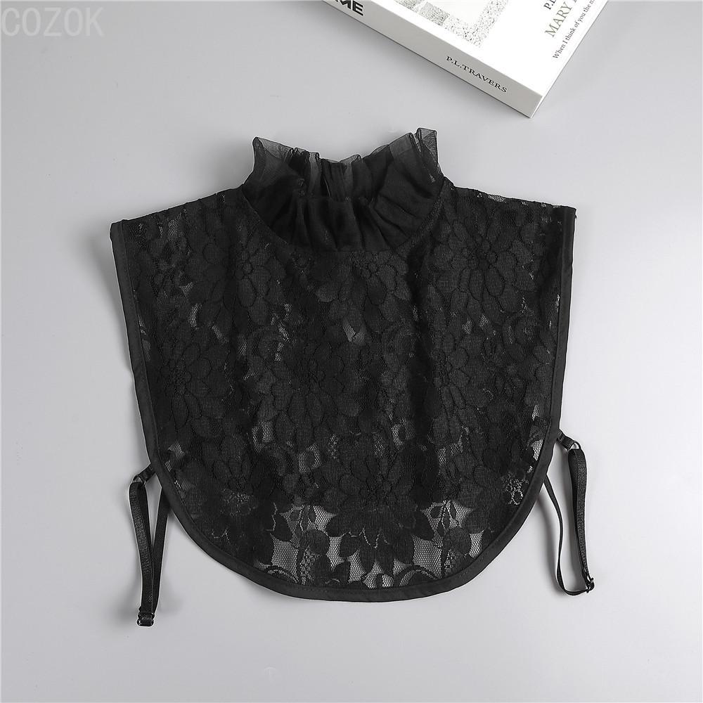 Women's Solid Colour Black White Vertical Small Flip Collar Versatile Shirt Jumper Jumper Fashion Lace False Collar Four Seasons