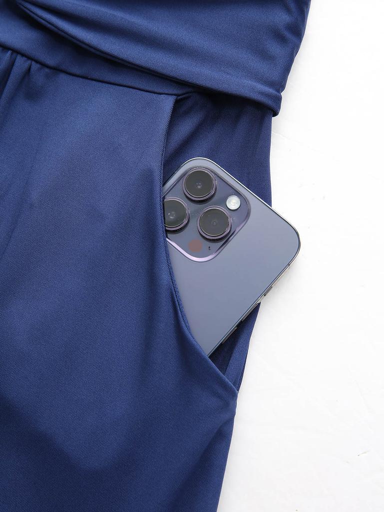 Rosegal Plus Size Crisscross Twist Panel Ruched Buckle Waist Ruffles Pocket Dress