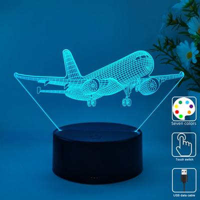 1 шт. 3D ночник в виде модели самолета, USB-интерфейс, коллекция подарков для любителей авиации, настольные лампы, праздничные декоративные светильники.
