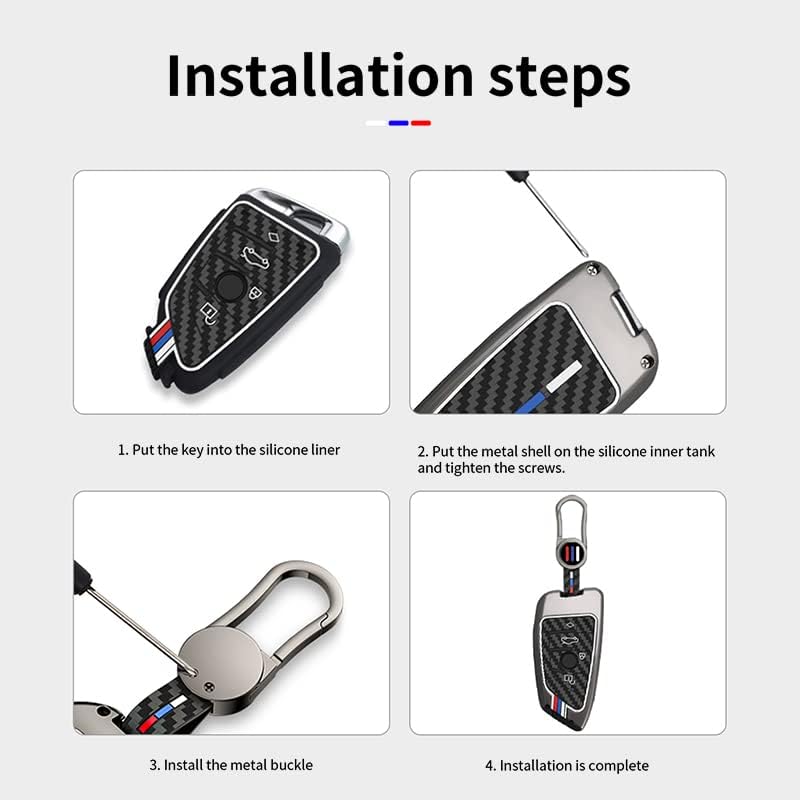 Carbon Fiber Key Fob Cover Case Metal Shell Cover Compatible For BMW 5 6 7 Series X1 X2 X3 X5 X6 X7 (Gunmetal