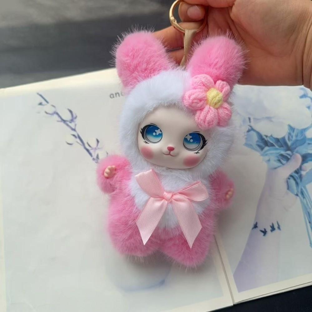 Big Ear with Flower Rabbit Plush Keychain Bag Hanging Bunny Plush Doll Pendant  Lady/Girls