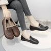 Autumn and Winter New Cotton Shoes Soft Sole Women's Comfortable Flat Leather Velvet Warm Shoes