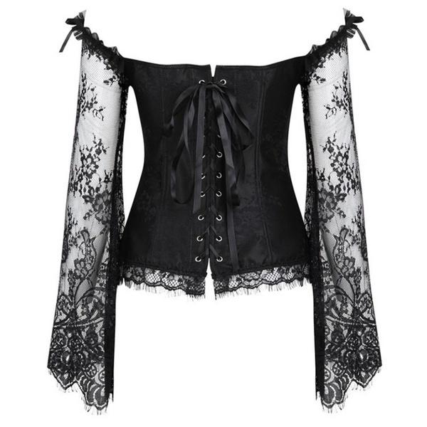 Кружевной женский кружевной корсет на одно плечо с длинными рукавами и поясным корсетом