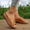 New European and American Large-size Casual Round Head Composite Buckle PU Leather One-character Wedge Slippers Women