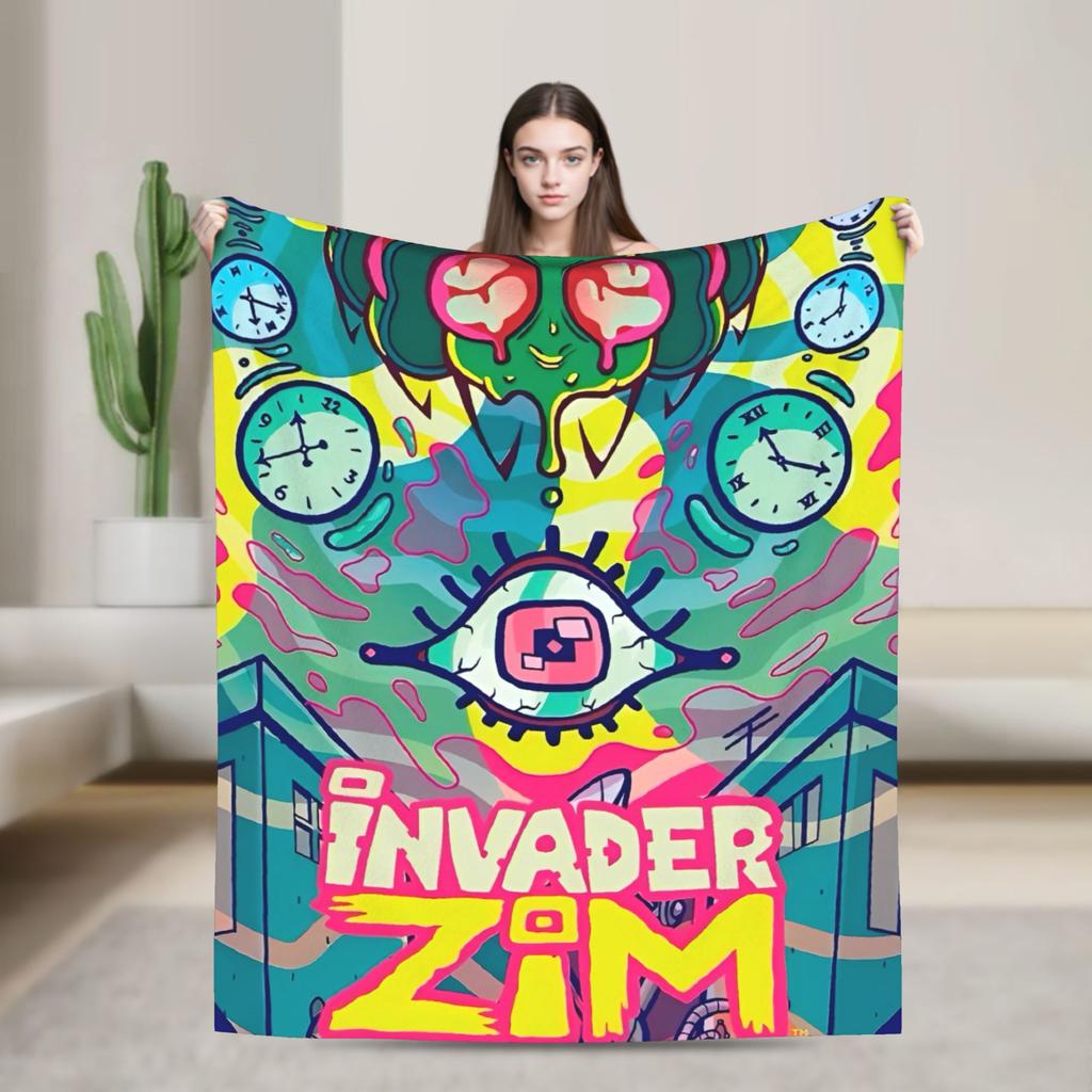 Gir Invader Zim Cartoon Throw Blanket Flannel Bedspread For Couch Chair Sofa Bed Funny Sofa Bed Cover