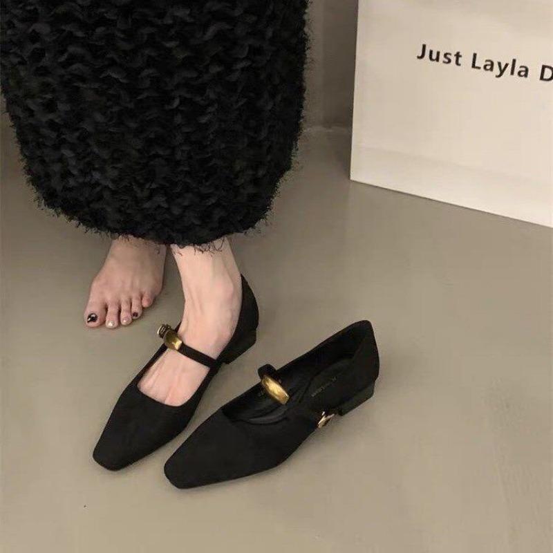 Fashion Retro Suede French Flats Shoes for Women 2025 Spring Autumn Fashion Mary Jane Women's Shoes Low Heel Shoes Zapatillas De Mujer