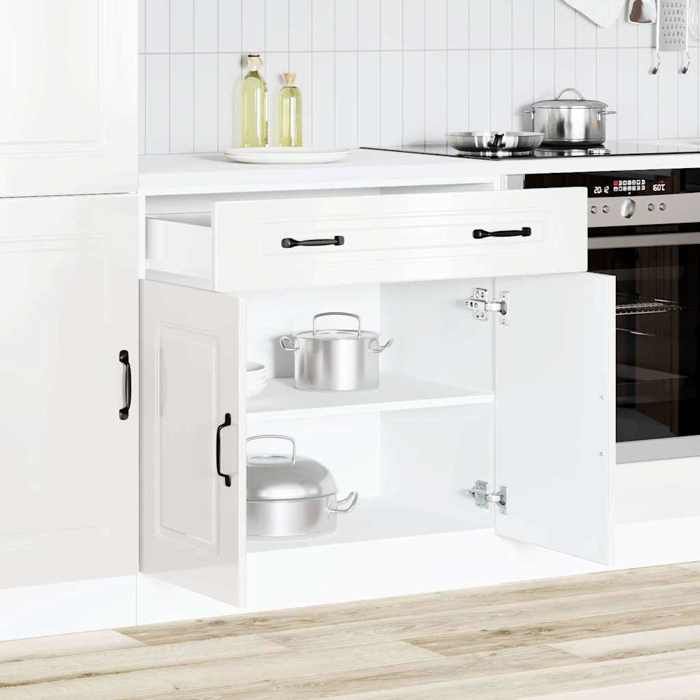 VidaXL Kitchen Cabinet Kalmar High Gloss White Engineered Wood, Sink Base Cabinet, Kitchen Base Cabinet with Drawer, 853499