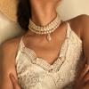 Fashion Women Party Jewelry Irregular Pearl Pendant Necklace Bib Choker Multilayer