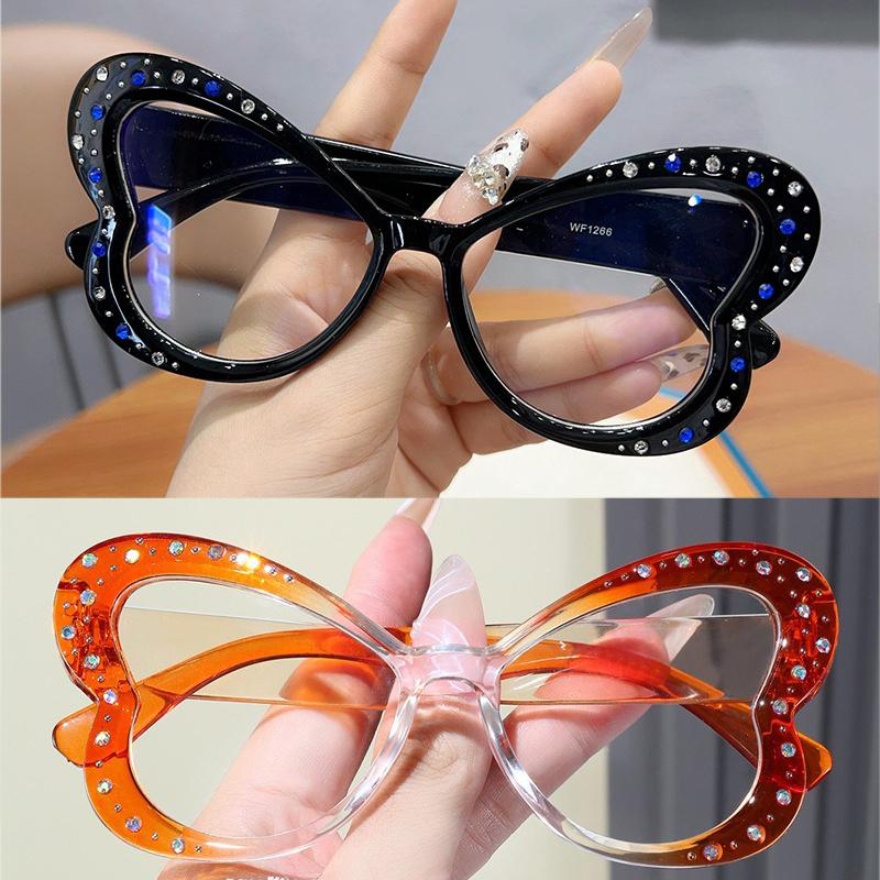 2 шт. Женская оправа для очков в форме бабочки, украшенная стразами, Защита от синего света, Женские очки - Корейские стильные декоративные очки