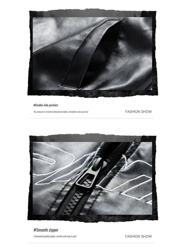 Мужская зимняя куртка 2024 года из искусственной кожи с вышивкой и воротником-стойкой — модный и повседневный американский стиль