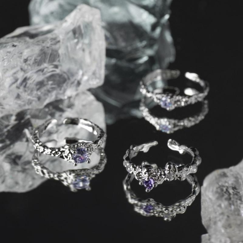 Shiny Irregular Zircon Lava Texture Ring Trend Temperament Women Adjustable Luxury Rings Girls Y2K Jewelry Gifts Accessories