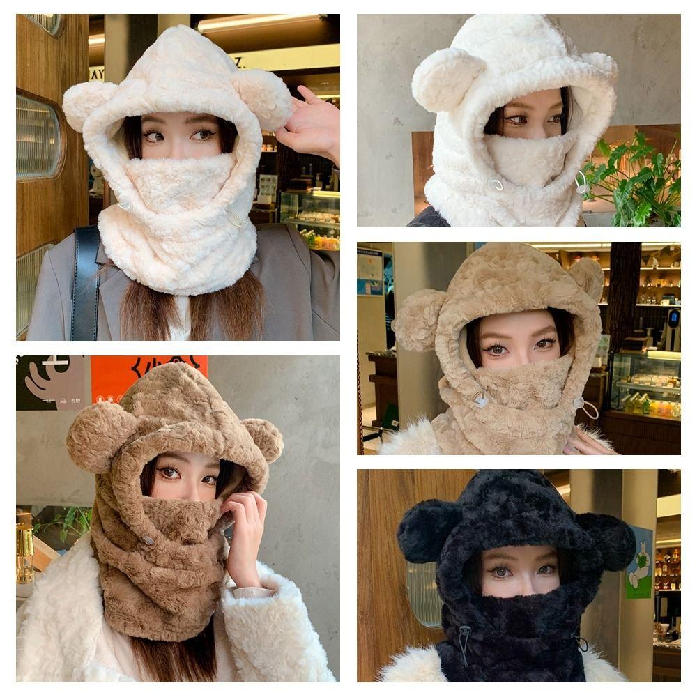 Теплая шапка-бини с ушками медвежонка, плюшевая маска-балаклава, набор шапок- skullies, кавайная балаклава, женская/для девочек
