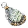 Natural Banded Green Opal Stone 925 Sterling Silver Two Tone Pendant 2.44" I1q62