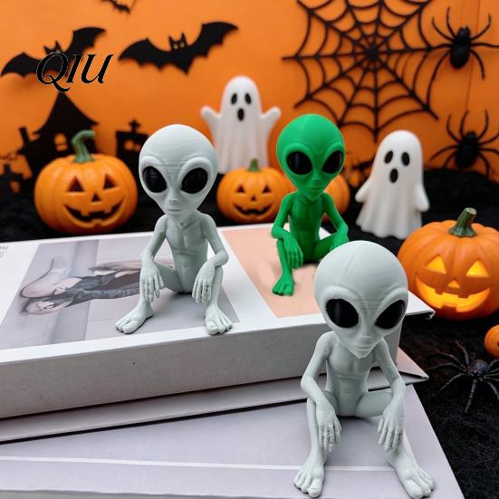 Funny Alien Sculpture 3D Printed Statue, Sci-Fi UFO Sculpture, Sitting Figurine, Mysterious Decoration Creative Ornament for Home Office Desktop