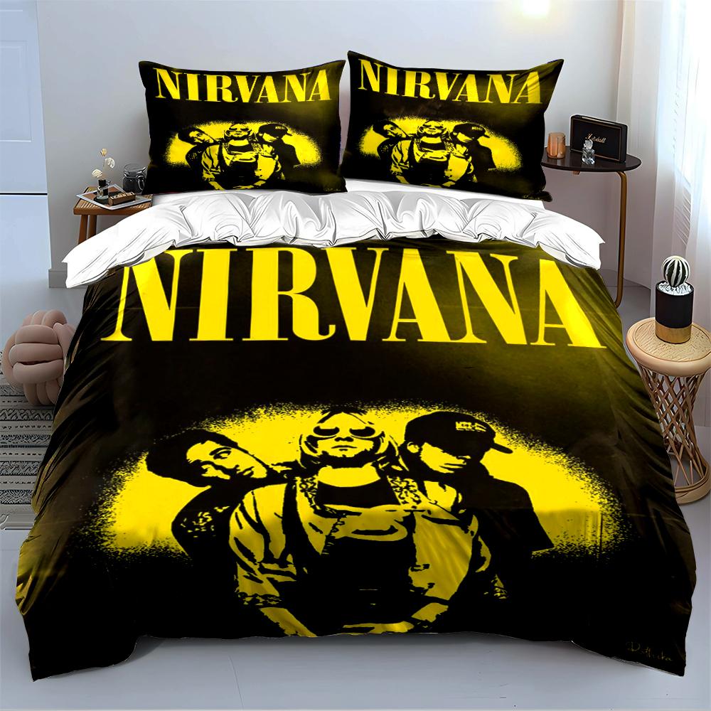 Nirvana Band Black & Yellow Bedding Set Bedding set (1 duvet cover, 2 pillowcases, duvet not included)