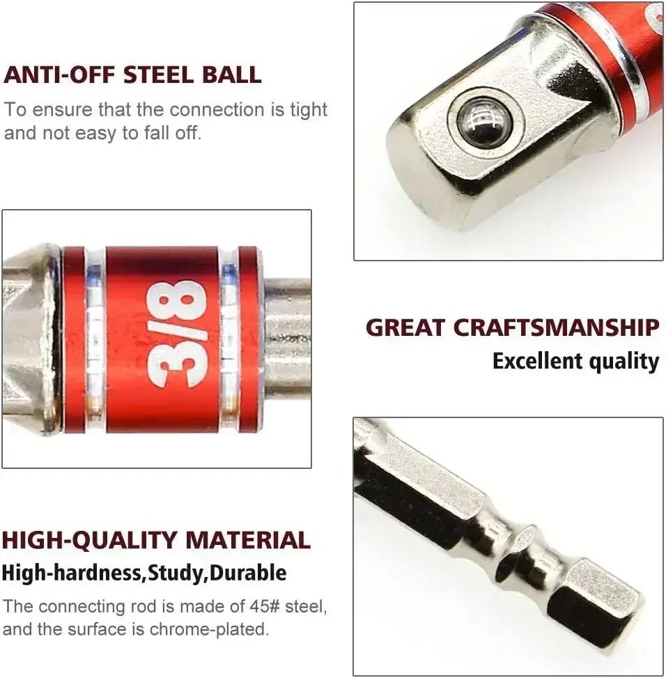 3 шт. Адаптер-удлинитель для торцевых головок ударного гайковерта, Удлиненный переходник, Шестигранный хвостовик для электроинструмента к высокоскоростному гайковерту, Квадратный хвостовик 1/4 3/8 1/2