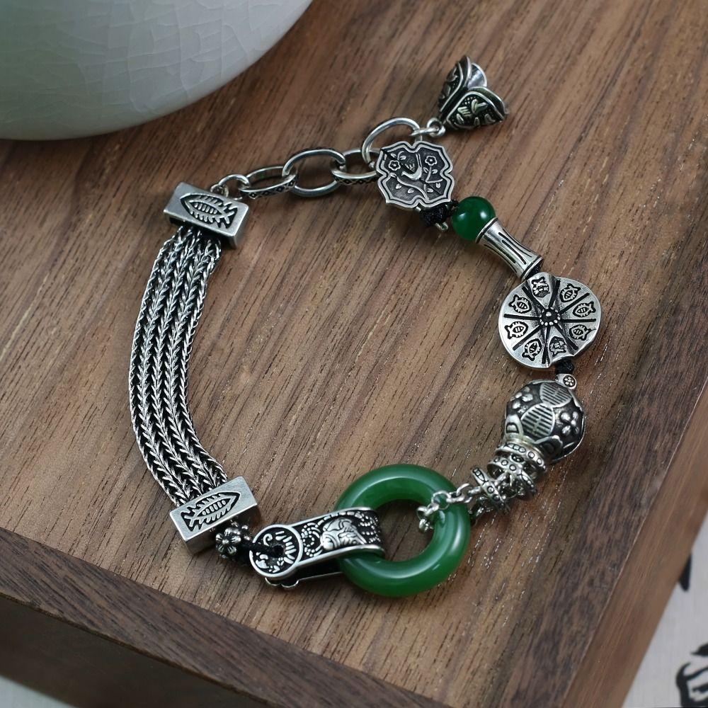 Vintage Retro Beaded Bracelet New Chinese Style Green Bangle Holiday Gifting