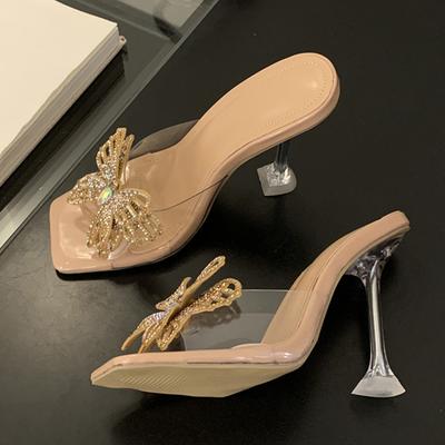 Liyke Strange Clear High Heels Современные тапочки для женщин Crystal Butterfly Дизайнерская обувь Прозрачные сандалии Женские мюли Шлепанцы
