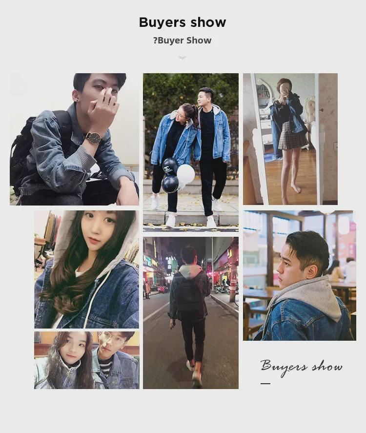 Мужская модная куртка из денима в корейском стиле с капюшоном - поддельный двухкомпонентный осенний топ