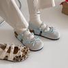 Ugly Cute Sweet Girl Ballet Shoes Summer Outer Wear Single Shoes Summer Retro Pearl Leopard Mary Jane Shoes Boken Sandals Women