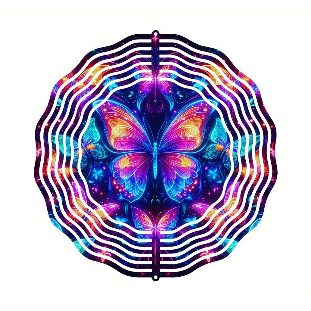 3D Metal Blue Butterfly Wind Spinner: Yard and Garden Decoration, 25.4cm Kinetic Outdoor Spinner, Spinfinity Wind Sculpture, No Feather, Classic Style