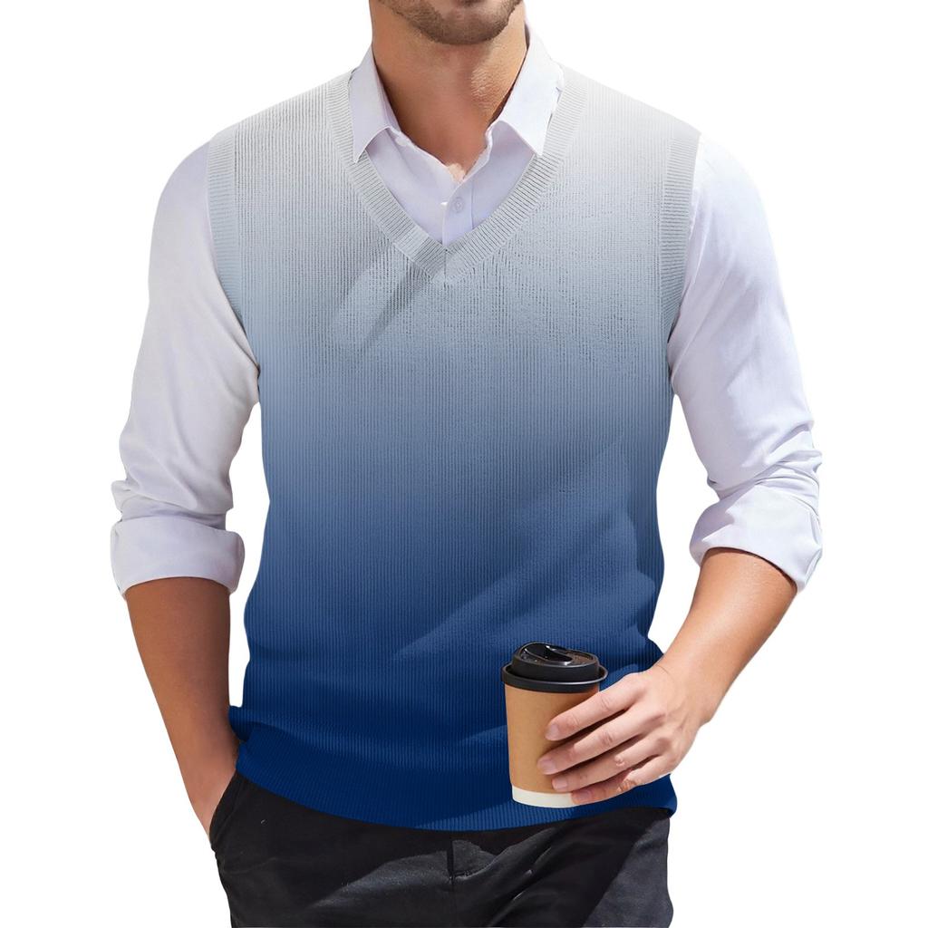 Мужской модный принтованный V-образный вырез без рукавов трикотажный пуловер