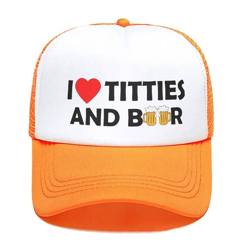 New Fashion Unisex I Heart Titties And Beer Trucker Hat Adult Adjustable Baseball Cap for Unisex Women Snapback Caps dropshipping
