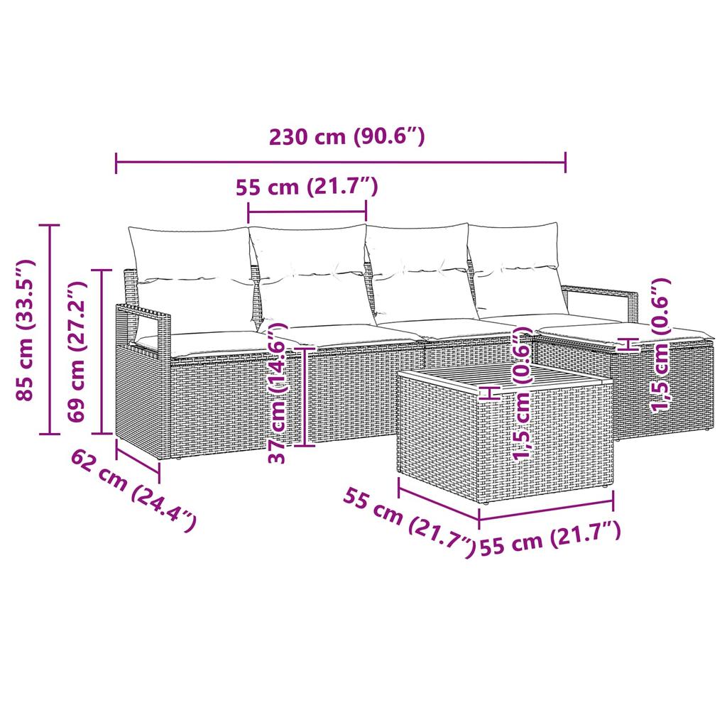 Garden Sofa Set with Cushions 6 pcs Black Poly Rattan
