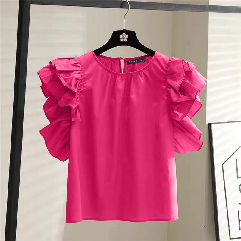 ZANZEA Женская модная многослойная свободная блузка с круглым вырезом и рукавами с рюшами