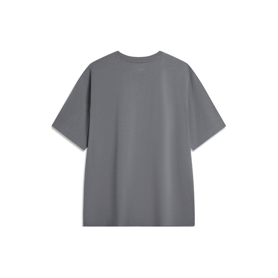 Li Ning Cool Tea T Быстросохнущая классная повседневная спортивная футболка с логотипом и круглым вырезом, свободная летняя футболка с коротким рукавом, мужские топы, темно-серый AHSU709-5