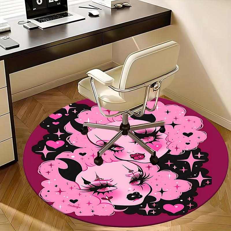 Gothic Lolita Chair Mat Round Carpet - Gothic Pink and Black Decorative Rug for Home Office Living Room Bedroom Sofa Gift0471b