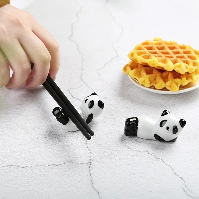 8pcs/set Creative Cartoon Panda Ceramic Chopsticks Holder Stand Chinese Chopstick Rack Home Decor Kitchen Gadget and Accessories