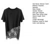 Women T-shirt Round Neck Short Sleeve Mid-length Tops Solid Color Side Slit Design Lace Splicing Tee Shirt Daily Wear