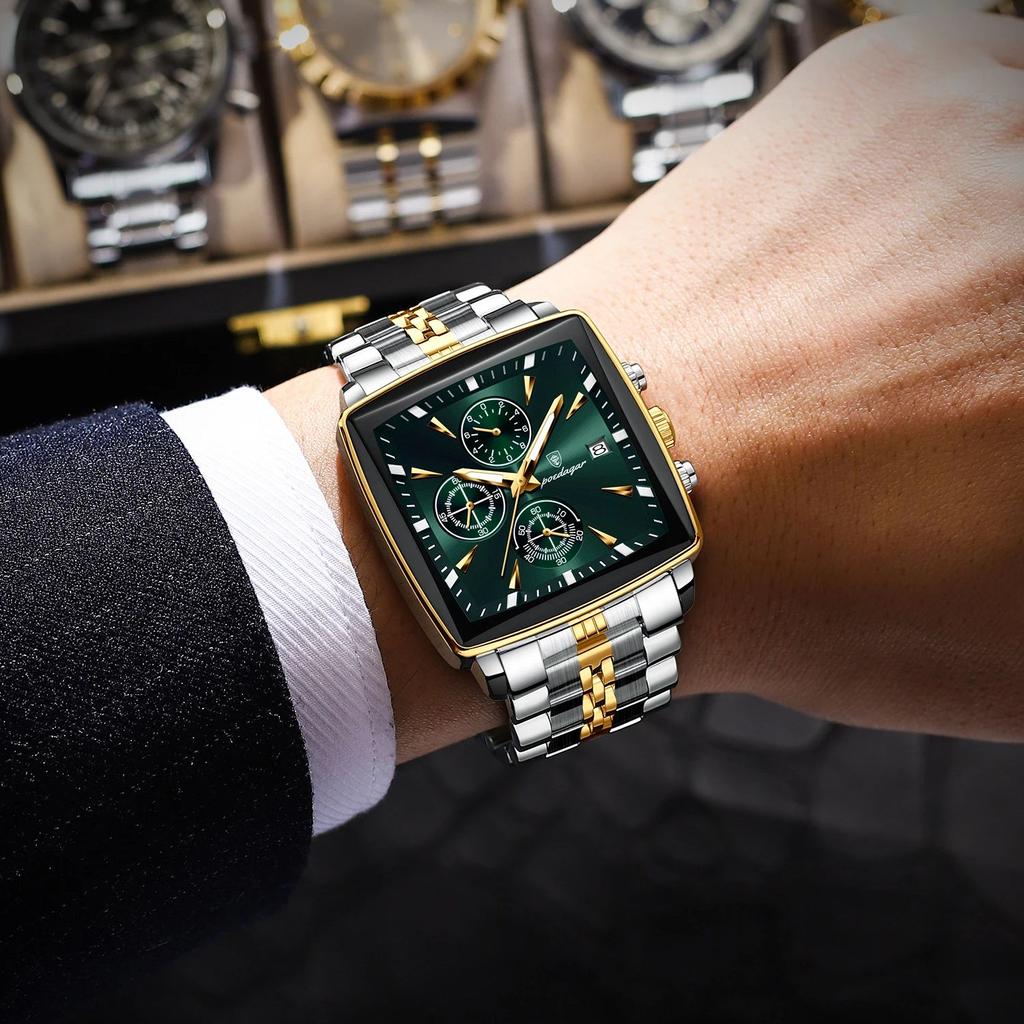 POEDAGAR Luxury Business Man Wristwatch Chronograph Waterproof Luminous Calendar Watch For Men Square Quartz Men's Watches