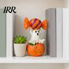 Cute Pumpkin Decor Halloween Ghost Figurine, Sitting on Holding Candy Fall Seasonal Accents Statue, Spooky Resin Table Ornament for Indoor Mantle