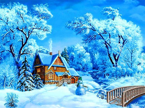 5D Diy Diamond Painting Winter Snow Full Square Round Embroidery Mosaic House Landscape Home Decor