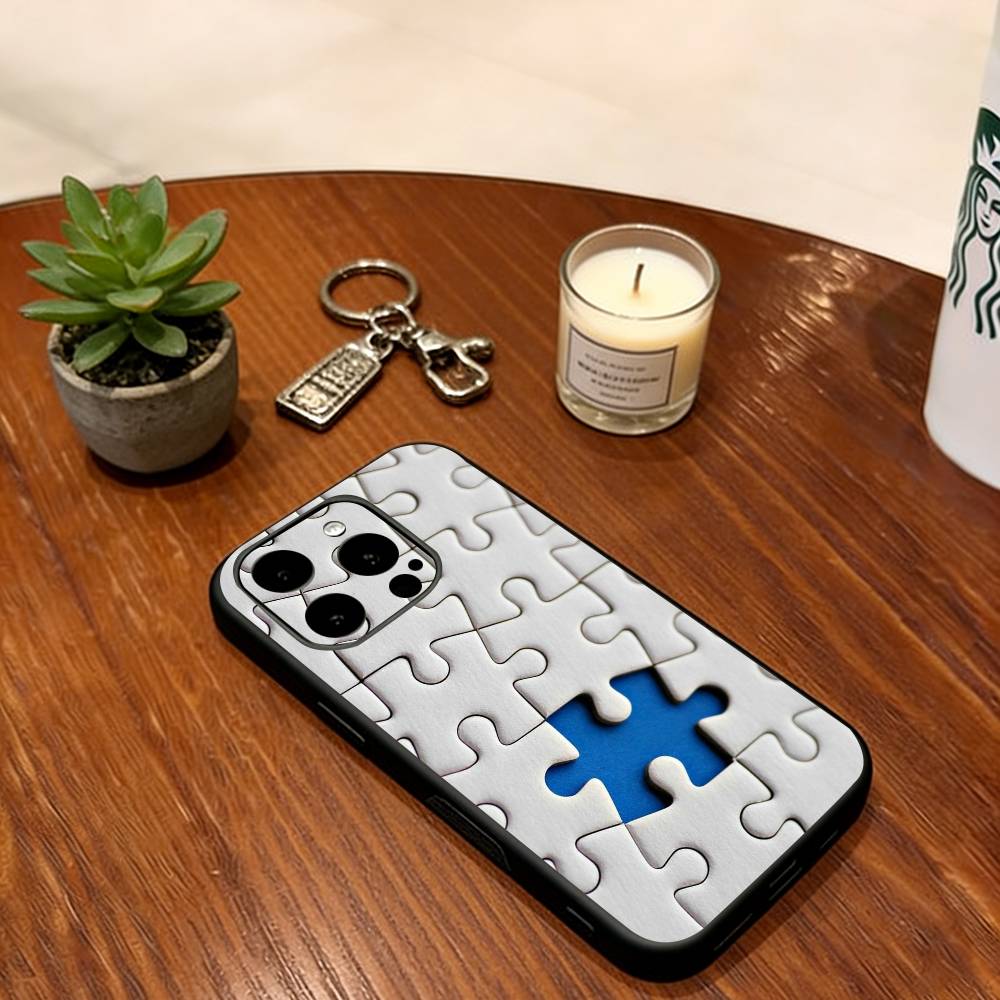 Puzzle piece Phone Case For iPhone 17,16,15,14,13,12,11 Plus,Pro Max,XS,Soft Silicone Black Cover