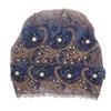 Женский платок-шапка с декором из мелких бусин, стильный платок-повязка для повседневной жизни, фестивальное украшение, темно-синий