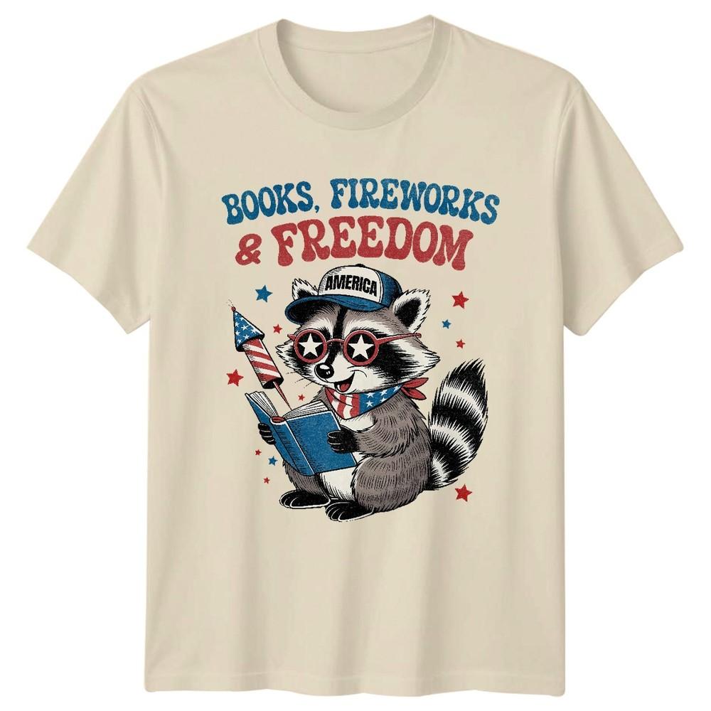Books Fireworks Freedom America Raccoon Independence Day Holidays Unisex Graphic