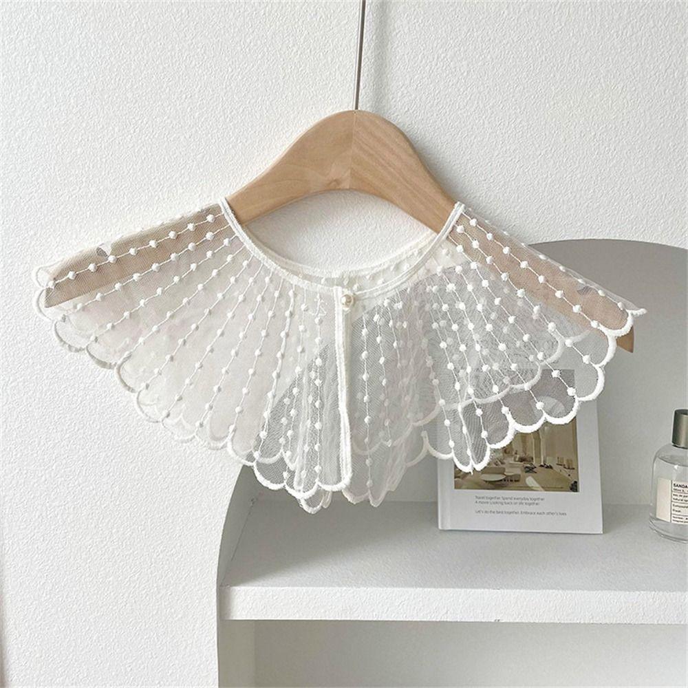 Pearls Detachable Collar Embroidered Lace Shawl Casual Fake Collar Blouse