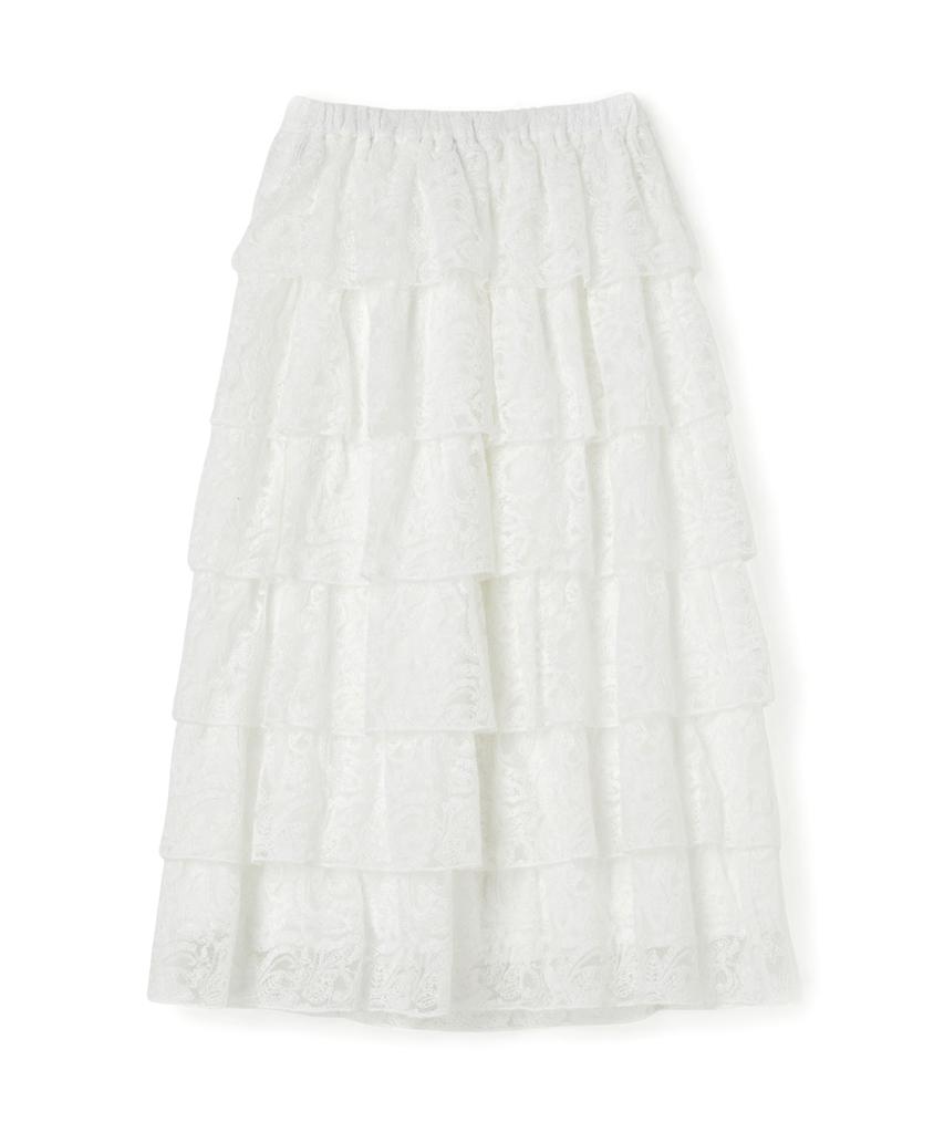 PENFIELD Embroidered Lace Long Tiered Skirt White_Fs2Ws37F