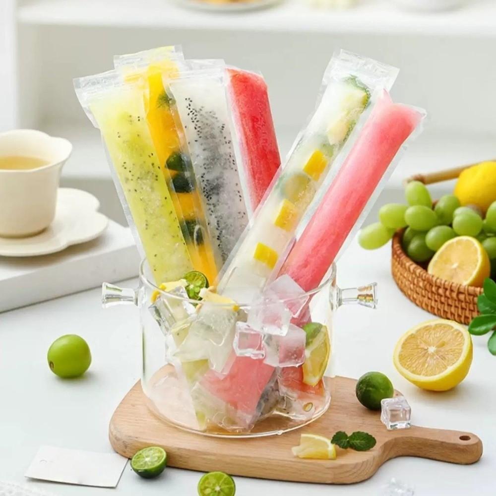 100pcs Leak-Proof Disposable Transparent Ice Lolly Bag Self Seal Ice Cube Mold Ice Bags  Cool Summer