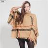 Новинка Женская накидка с высоким воротником, теплая клетка, свободная накидка-шаль с бахромой.