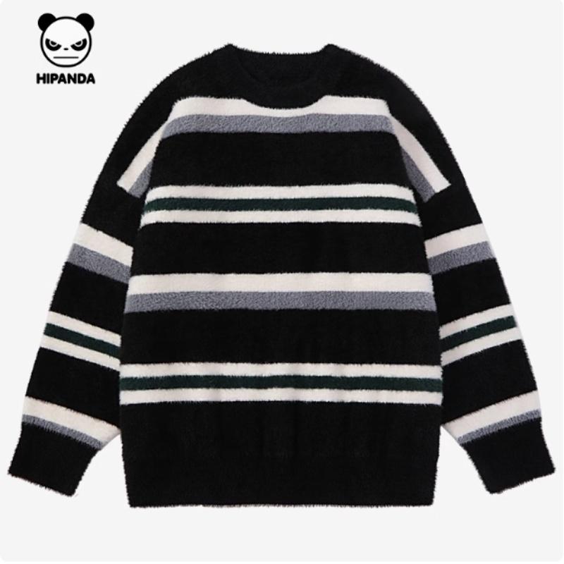 Thick striped round neck sweatshirt for couples