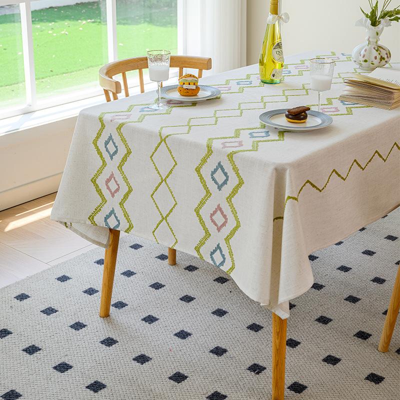 Modern Minimalist Geometric Embroidered Linen Tablecloth Rectangular Dining Table Cover