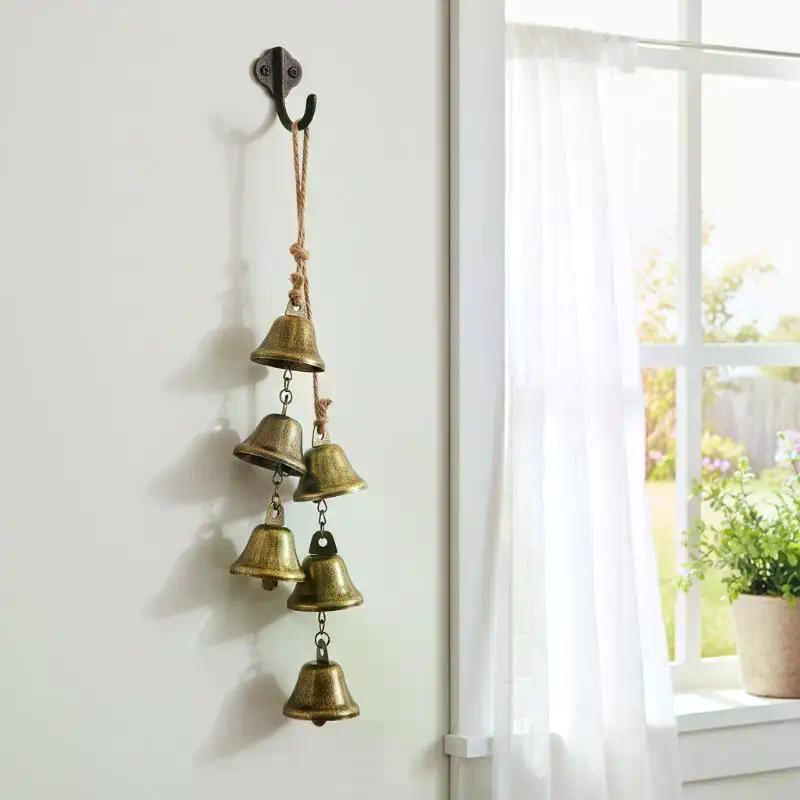 Vintage Brass Hanging Bells Eco Friendly Material Rustic Retro Melodic Chime Wall Decor for Home Office Cafe Shop Decoration