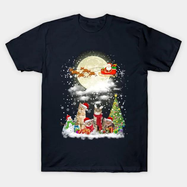 Cute Cats Merry Christmas Unisex TShirt Short Sleeve Casual 100 Cotton ONeck Summer Mens Tshirt Size S3XL